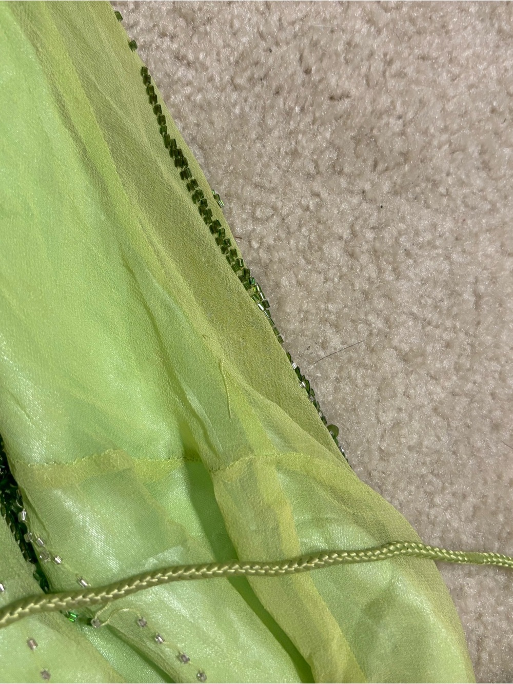 Silk Fairy Lime Green Beaded Maxi Dress with Floral Accents - Picture 15 of 15